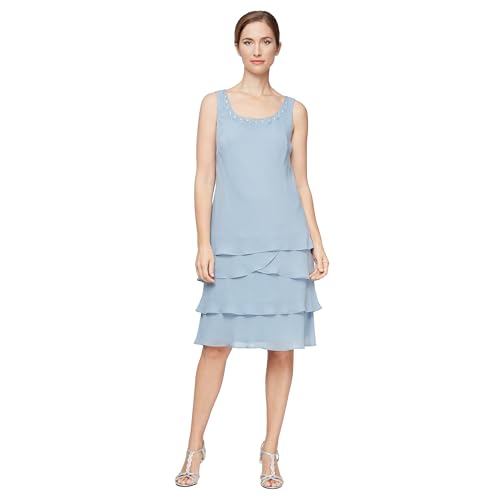 Image of S.L. Fashions Women's Mother of The Bride Tiered Jacket Dress with Shoulder Embellishment