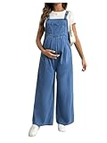 MakeMeChic Women's Maternity Denim Overalls Pleated Wide Strap Sleeveless Fall Pregnancy Jumpsuits Jeans Medium Wash Medium