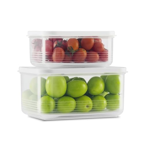 Benss Set de 2 Contenedores para Refrigerador (1x850ml/1x1800ml), Sin BPA, Contenedor de Cocina con Escurridor, Contenedor con Tapa de Cocina, Organizador de Cocina Espacio-Salvador