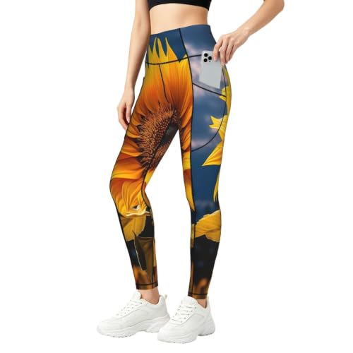 Pantalones de yoga con estampado de girasol EdsfFehs mallas premium elásticas de alta densidad
