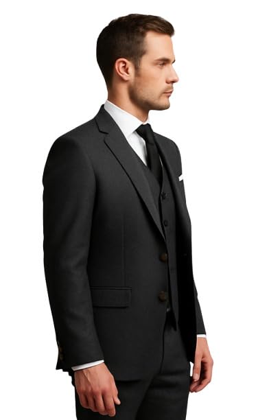 Classic Three-Piece Business Suit, Formal Blazer, Vest and Pants Set Black3