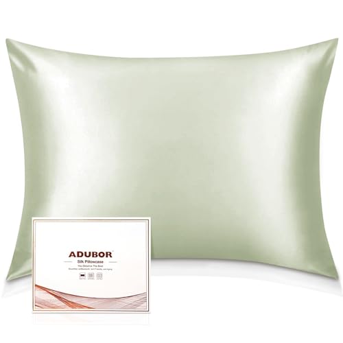 Adubor 100% Silk Pillowcase - Mulberry Silk Pillow Cases, 23 Momme 6A Grade Fibers, Silk Pillow Case for Hair and Skin Health, with Hidden Zipper (Queen 20''x30'', Pea Green, 1PC)