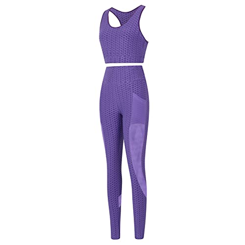 Women 2 Piece Workout Set Sports Bra And Leggings Plus Size Yoga Outfits High Waisted Textured Tracksuit Activewear (Purple, Xl) #TOP4