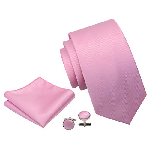 Image of GUSLESON 3.15 inch(8cm) Solid Color Necktie and Pocket Square Cufflinks Sets For Men + Gift Box