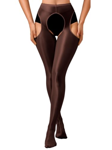 Image of ChiaoLezhee Sexy Shiny Tights, Sheer High-Waisted, Suspender Pantyhose For Women Rave Party Outfits Leggings Pants Exotic