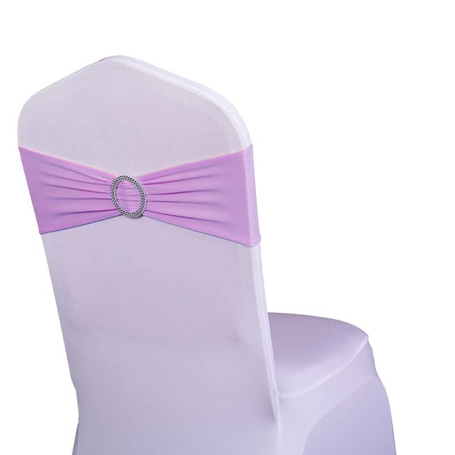 KALGHI 100PC Elastic Chair Band Poliestere Spandex Telai per sedie con anello per la decorazione della copertura della sedia della festa nuziale-Lilla