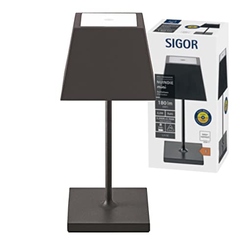 SIGOR Nuindie Mini - Lámpara de mesa con pila de led regulable para interiores & exteriores, altura de 25 cm, recargable con Easy-Connect, 24 h de iluminación, Negro noche Cover