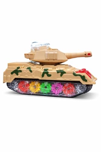 Image of Maxystore Army Tank Toy with LED Lights and Sound, Camouflage, Transparent Gear Wheels, for Boys and Girls