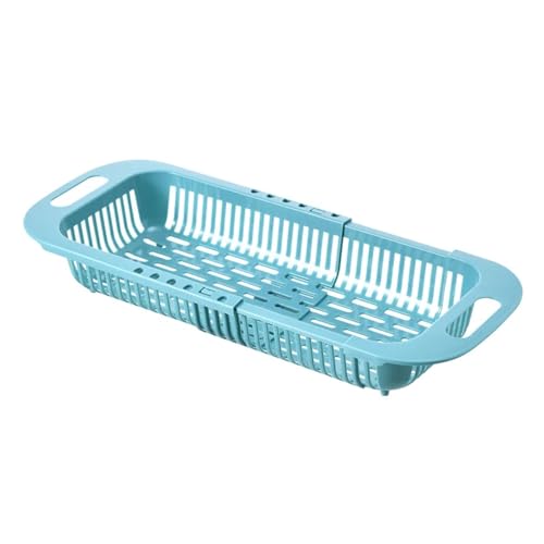 Panier d'égouttage 2pcs Kitchen Organizer Soap Sponge Holder Adjustable Vegetable Drain Basket Sink Rack Telescopic Drain Rack Kitchen Organizer Gadgets Pour Le Lavage des Fruits et Légumes(Blue)