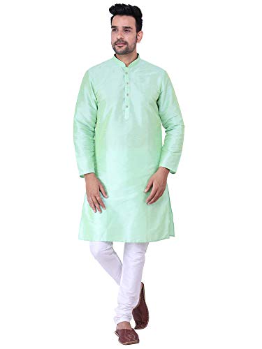 Image of HUZUR Men's Silk Solid Straight Long Kurta Pyjama Set| Ethnic Wear