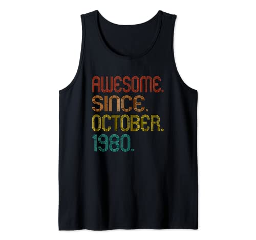 Awesome Since October 1980 Retro 42 Years Old 42nd Birthday Camiseta sin Mangas