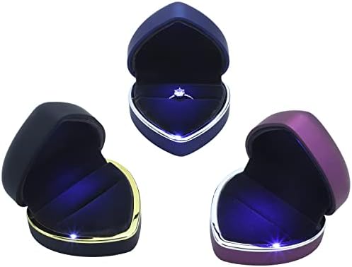 GBYAN Ring Box with LED Light Heart Shape Blue Jewelry Box for Proposal,Engagement, Wedding (blue)
