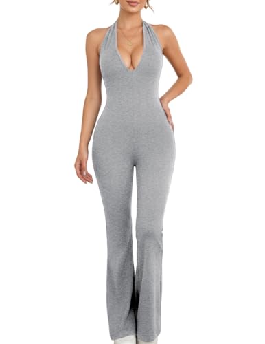 FULOOE Combinaison Femme Sport Sans Couture Jumpsuit Pantalon évasé Fitness Ajusté et Élastique Skinny Une Pièce Femme Combinaison de Sport Sexy Pantalon évasé