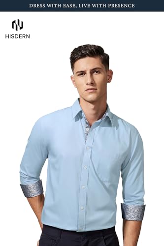 Image of HISDERN Mens Business Dress Shirts Long Sleeve Casual Button Down Shirt Formal Inner Collar Contrast Shirt for Men Wedding