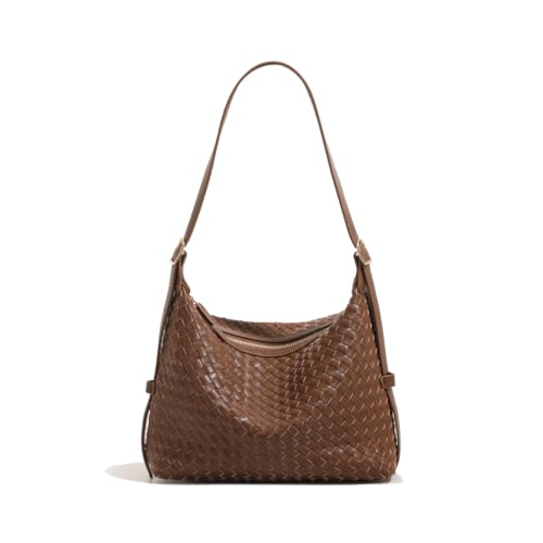 Image of Woven Leather Tote Bag For Women Crossbody Shoulder Bag Large Hobo Handbags Vegan Female Bag Vegetable Basket