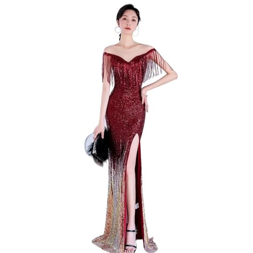 Robe de soirée à franges pour femmes coupe cintrée et légère queue FI
