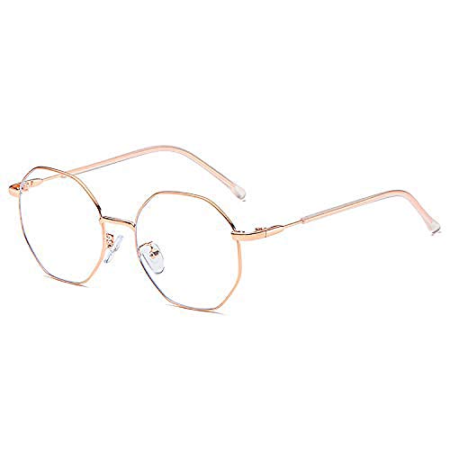 Polygon Brille Blaulicht entspiegelt ohne Sehstärke Damen Herren Blaulichtfilter Computer Brille gegen Kopfschmerzen PC UV400 Schutzbrille,rose Gold