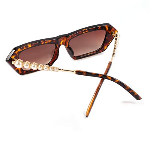 FEISEDY Women Retro Small Rectangle Sunglasses Pearls Inlay Ladies Sunglasses B26822