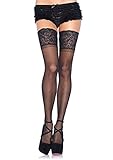 Leg Avenue Women's Plus Size Stay-Up Lace Band Top Thigh Highs, Black