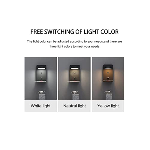 Aplique de pared LED interruptor de luz enchufe cable y puerto USB lampara dormitorio 5