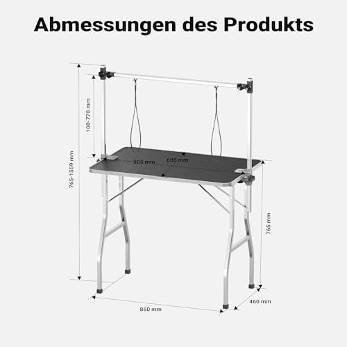 Wiltec Schertisch für Hund und Katze, 91x61x76 cm, Trimmtisch zusammenklappbar, Groomer Tisch mit 2 Schlingen, Pflegetisch für Tiere