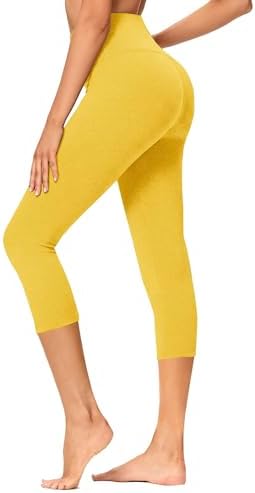 GAYHAY High Waisted Capri Leggings for Women - Soft Slim Yoga Pants for Running Cycling Workout Yellow Heather