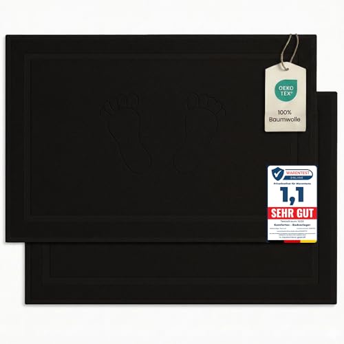 Komfortec Juego de 2 Alfombrillas de baño de Rizo, Lavables, 800 g/m², 100% algodón, Absorbente y de Secado rápido, 50 x 80 cm, Color Negro