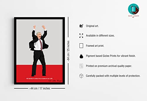 Image of QUOTE - UNQUOTE ART Sir Alex Ferguson Framed Illustration Manchester United Legend - Original Football Art - 17x25 inches - Black Frame
