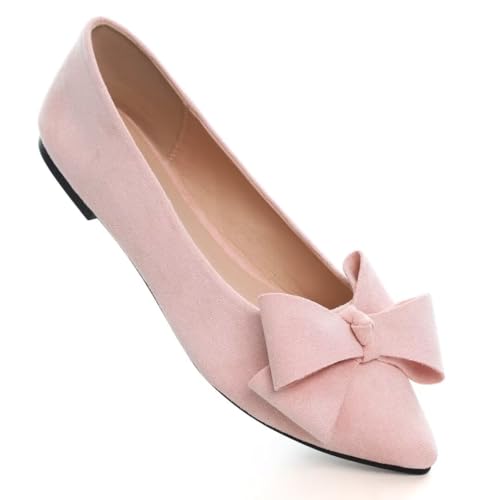 Image of TN TANGNEST Flats Shoes Women Comfort Casual Loafers | Classic Pointed Toe Bowknot Flats Cute Slip On Flats, Wear to Work Travel Walk