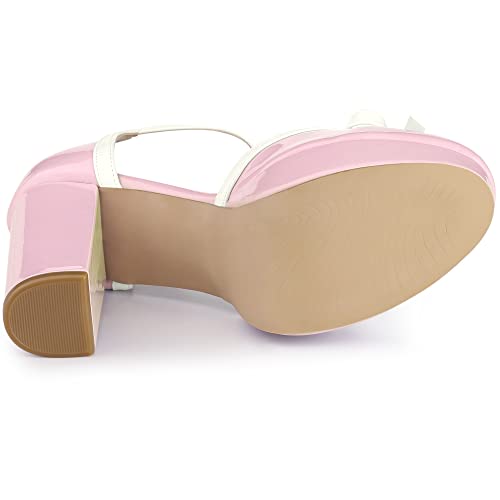 Allegra K Allegra K Women's Platform Bow T Strap Chunky Heels Pink Pumps 9 M US
