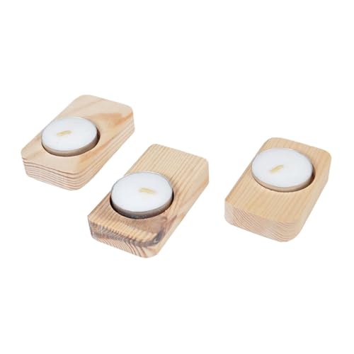 Dekoratif Ahşap Tealight Mumluk, 3'lü Set; Mum Standı