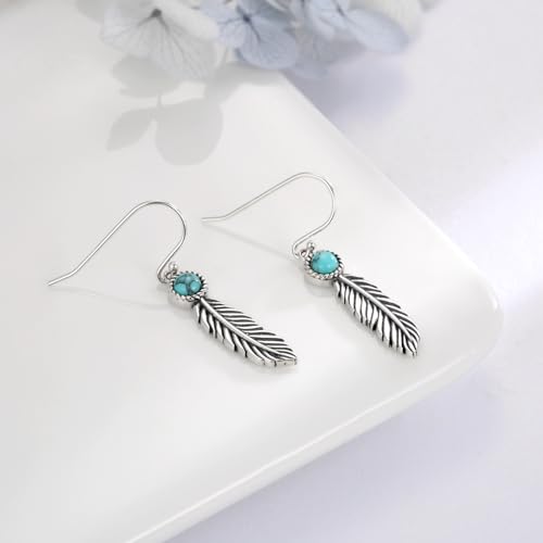 Sterling Silver Turquoise Feather Ring Earrings Women Men Feather Adjustable Ring Vintage Style Western Jewelry Gifts4