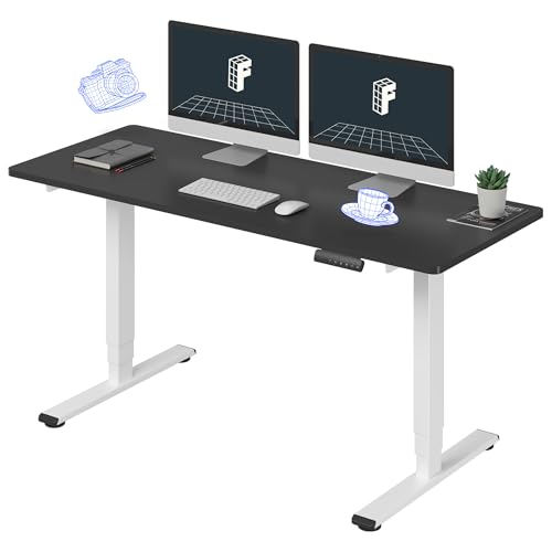 Image of FLEXISPOT E6 3-Stage Dual Motor 60 x 24 Electric Standing Desk Sit Stand Up Desk, Holds 220 lbs, Adjustable Height w /Memory Presets, One-Piece Black Desktop & White Frame, Ships in 2 Boxes