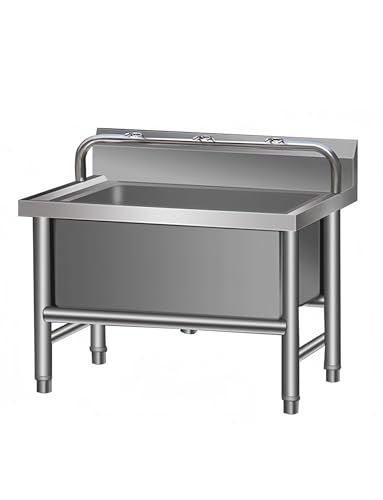 SdaryWare Ausgussbecken aus Edelstahl 304: Gewerbliches Mehrzweckbecken mit spritzfreiem Rand und Überlauf, für Schulen/Küchen,Low Rack-60x60cm