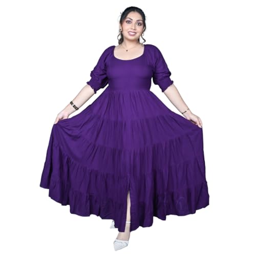 Image of Plus Size Women's Ruffle Tiered Maxi Dress with Puff Sleeves, Flowy A-Line Fit & Smocked Sleeve Detail for Casual, Party & Evening Look