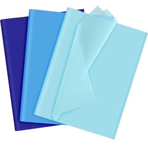 NEBURORA Juego de papel de regalo azul surtido, 60 hojas de papel de seda, 3 colores para regalos de bricolaje, embalaje, Pascua, Baby Shower, cumpleaños, boda, Navidad y decoración de fiesta azul