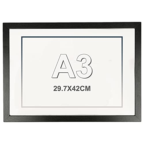 H HANSEL HOME Marco de Fotos 29.7 x 42 cm A3 Negro Hecho de Madera Panel de Metacrilato Marco de...
