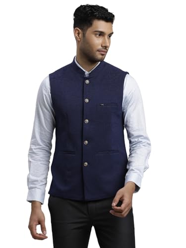 Image of Turtle Men Knitted Terylene Rayon Dobby Print Party Nehru Jacket