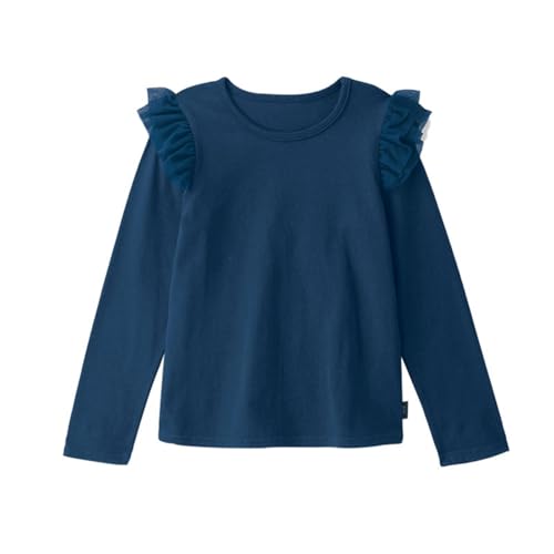 Jersey Niña Camiseta Niño Manga Larga Suéter de Punto Tops Elegantes para niñas para Todas Las Ocasiones, Camisetas cómodas y Modernas Color sólido Uso Diario (Navy, 2-3 Years)
