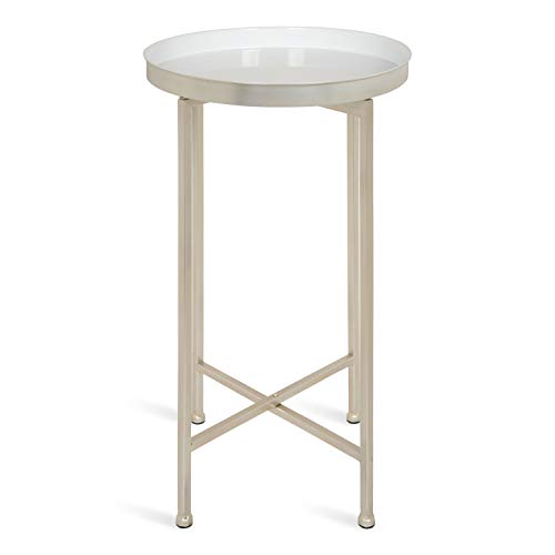 Kate And Laurel Celia Round Metal Foldable Tray Accent Table, White With Silver Base #TOP3