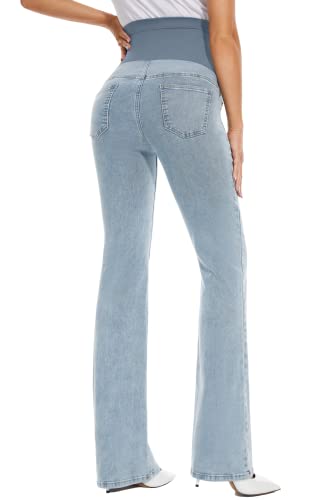Image of GLAMIX Women's Stretch Maternity Bootcut Jeans with Pockets Over The Belly Bell Bottoms Flare Denim Pants Pregnancy Clothes