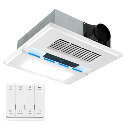 WELNEK 13.8in Bathroom Exhaust Fan with Light and Heater 1800W, 4 in 1 Bathroom Exhaust Fan with Heater 1.0 Sone, 12W LED Light, Metal Housing, Controller, Suitable for Bathrooms, Toilets, Shower Area