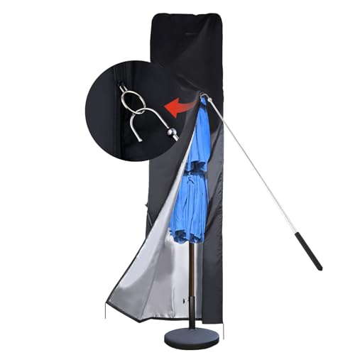 Large Garden Parasol Cover Waterproof, 420D Oxford Fabric with Top Vent,Windproof Buckle & Drawstring Hem,Universal fit 2.7m-3.9m Cantilever/Offset/Market Umbrellas, Patio Umbrella Cover