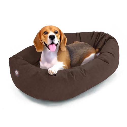 Majestic Pet 32 Inch Suede Calming Dog Bed Washable 32x23x7 (Inch)  Cozy Soft Round Donut Dog Bed with Spine Support for Dogs to Rest Their Head - Pet Bed Medium  Chocolate (2025)