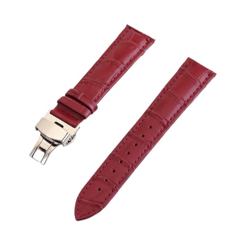 Bracelet de montre en cuir véritable crocodile violet 22mm boucle papillon