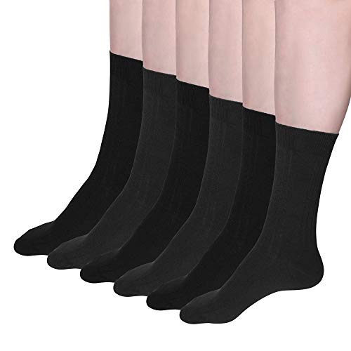 David Archy Men's Pure Cotton Ultra Soft Knit Trouser Crew Dress Socks 6 Pack (6-9, Black/Dark Gray)