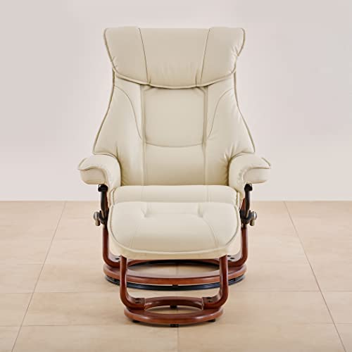 Image of Home Centre | Silas | Faux Leather | Solid Wood | 1 Seater Recliners | Off White | 2 Years Warranty