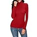Women Fashion Top Casual Solid Color Long Sleeve High Neck Slim Stretch T-Shirt Comfortable Breathable Basic Blouse Red