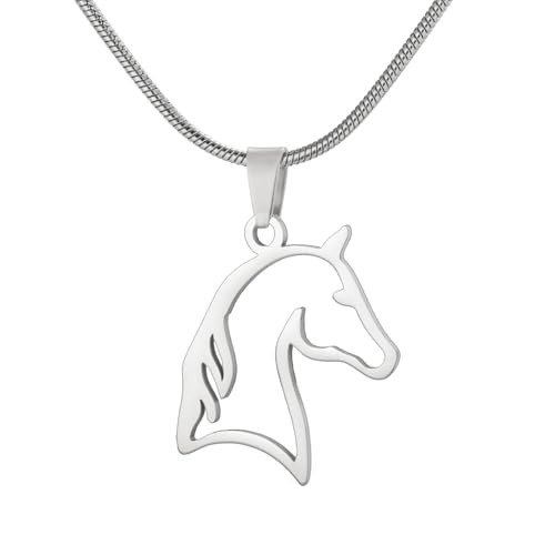 TEAMER Delicata collana con testa di cavallo Ciondolo a forma di cavallo Gioielli unici minimalisti in acciaio inossidabile per amanti dei cavalli, donne e uomini (Argento)