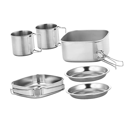 HANABASS Stainless Camping Tableware Set Frying Pot Compact Portable Cooking Kit for Hiking Lightweight Camping Cookware